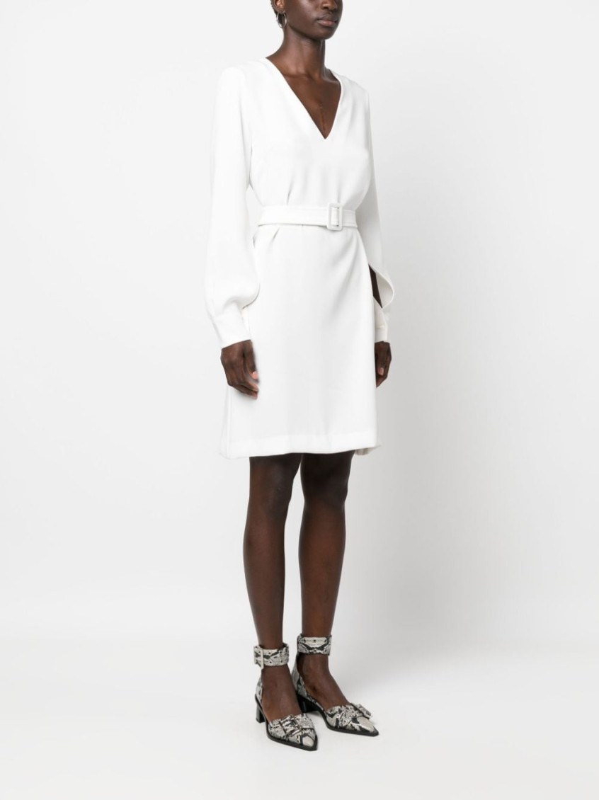 White Belted V-neck Minidress