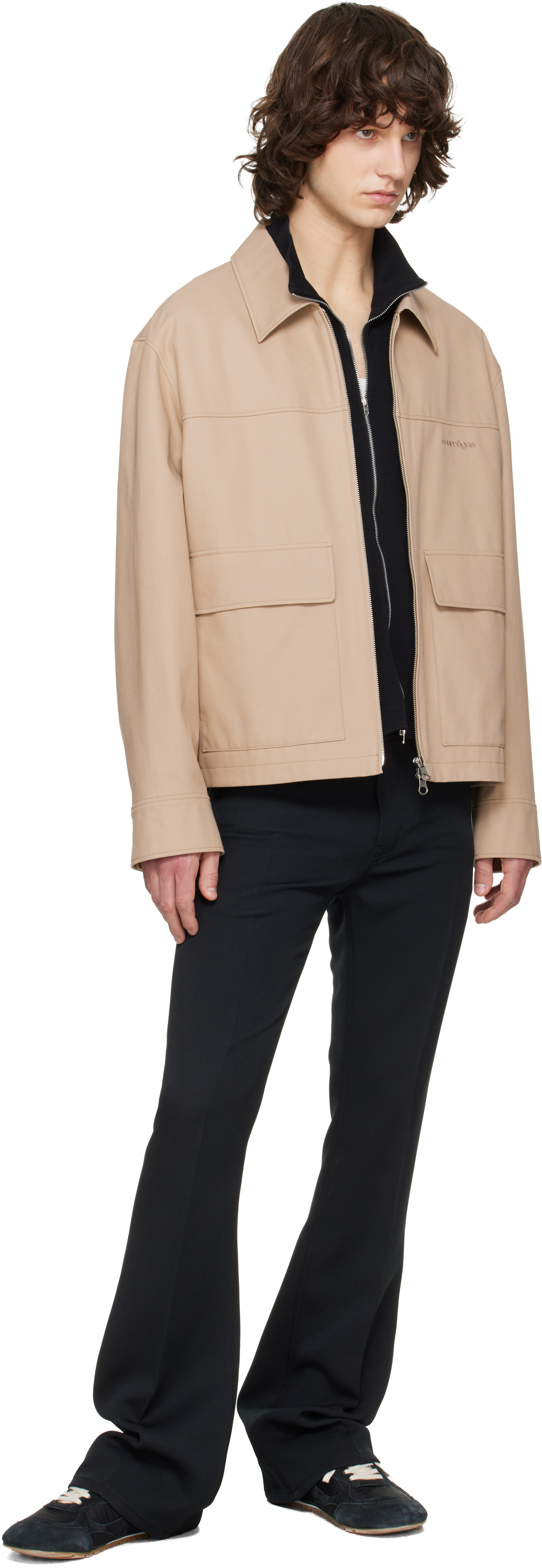 Beige 2-Pocket Zipped Cotton Jacket