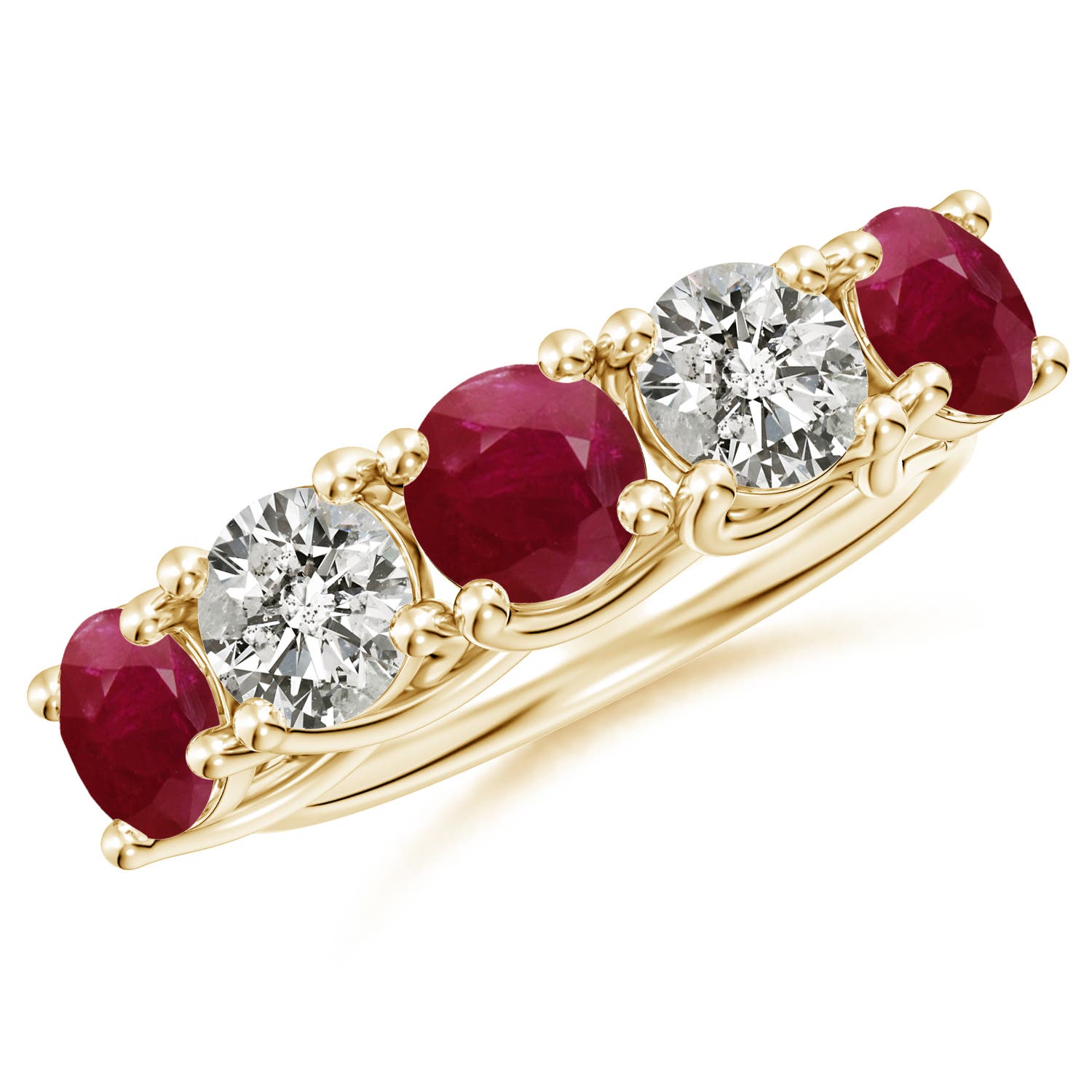Angara 2.25 Carats Half Eternity Five Stone Ruby and Diamond Wedding Band in 18K Yellow Gold
