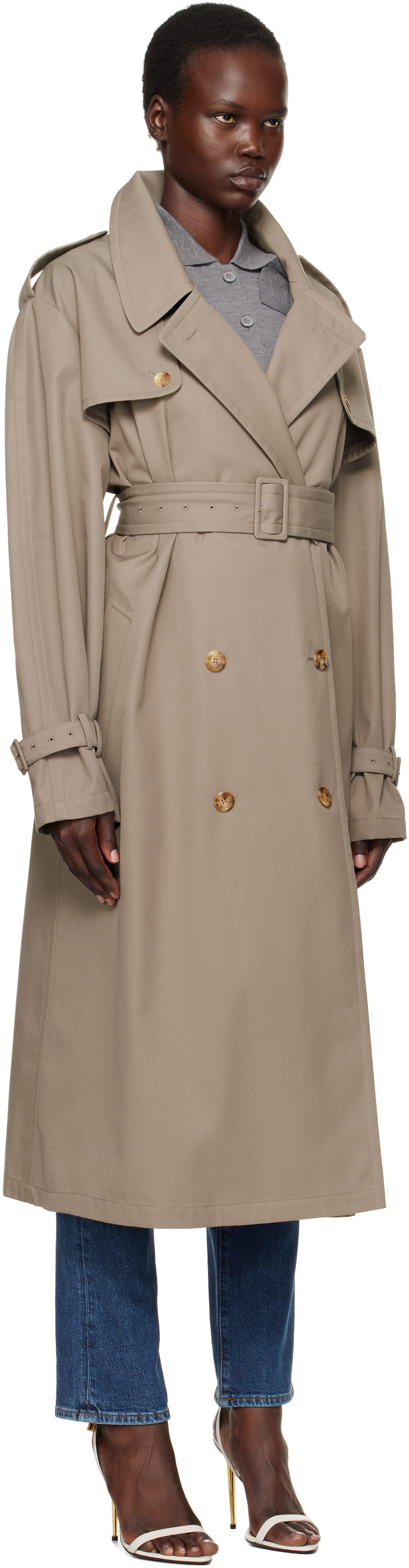 Moschino Taupe Gabardine Tailored Twist Trench Coat