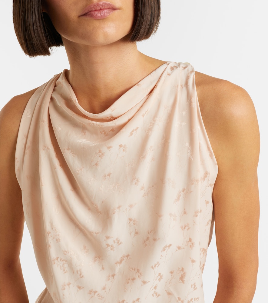Asymmetric draped floral satin midi dress