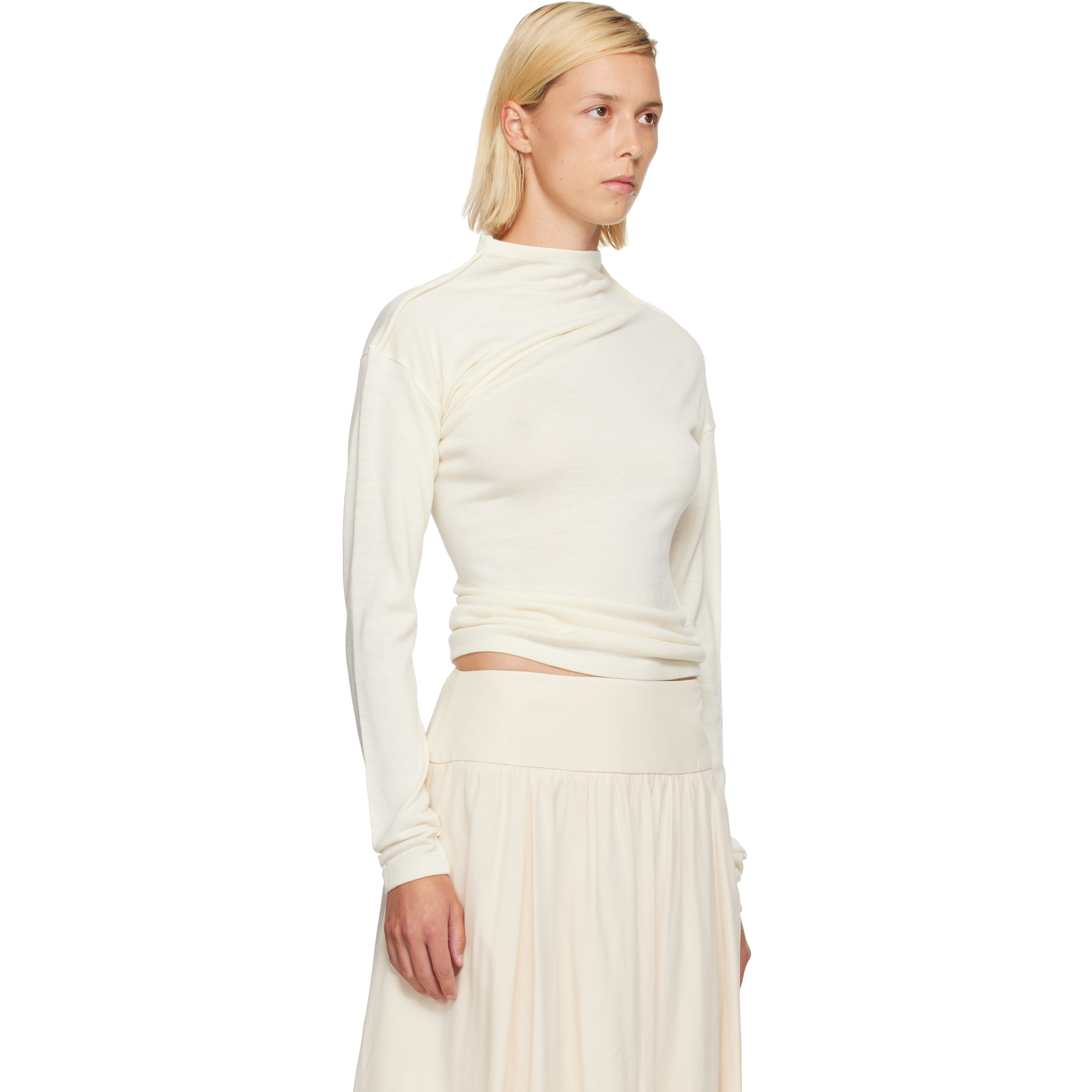 Off-White Wool Blend Draped Knit T-shirt