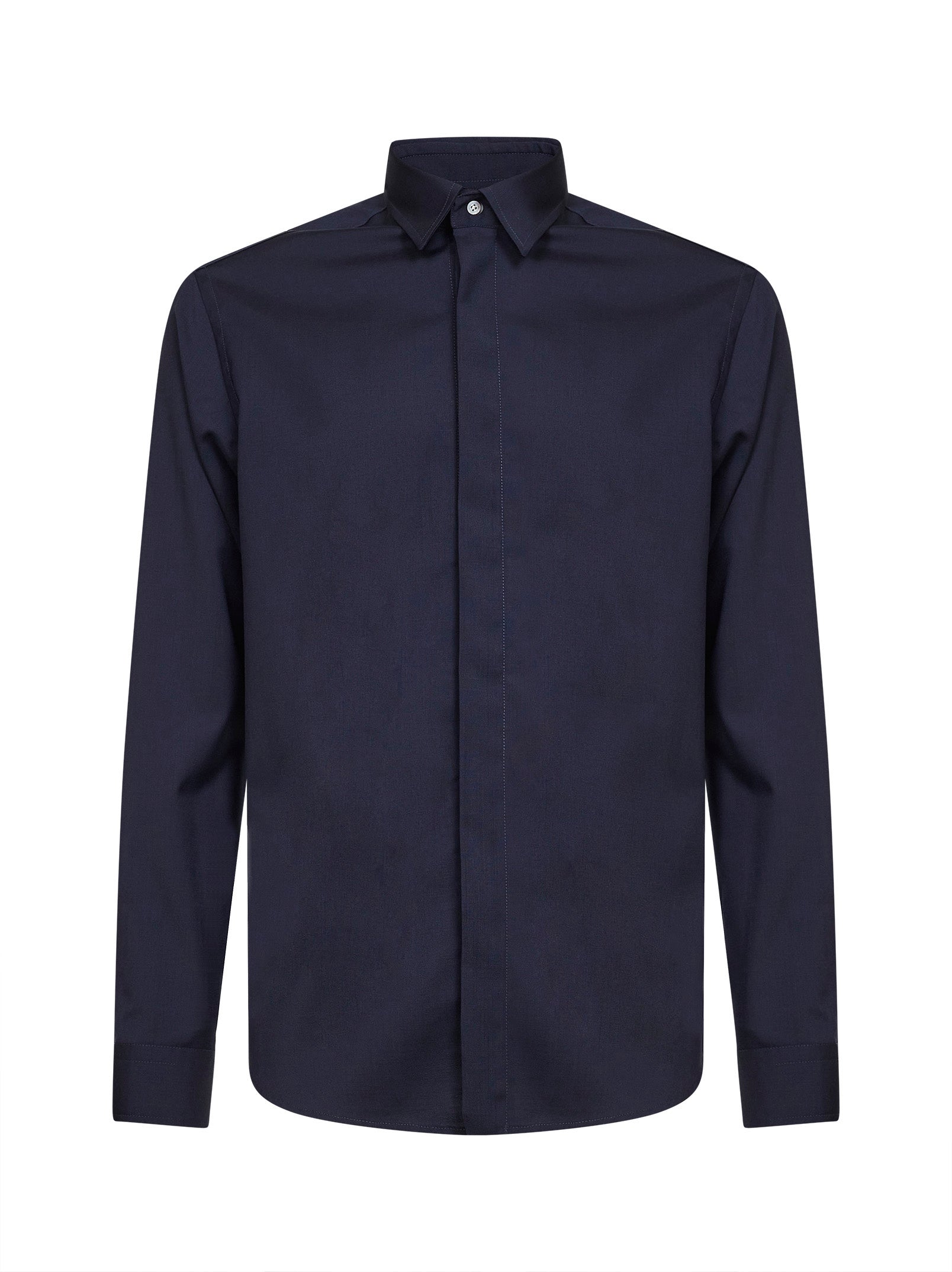 Virgin Wool Blend Shirt — Navy