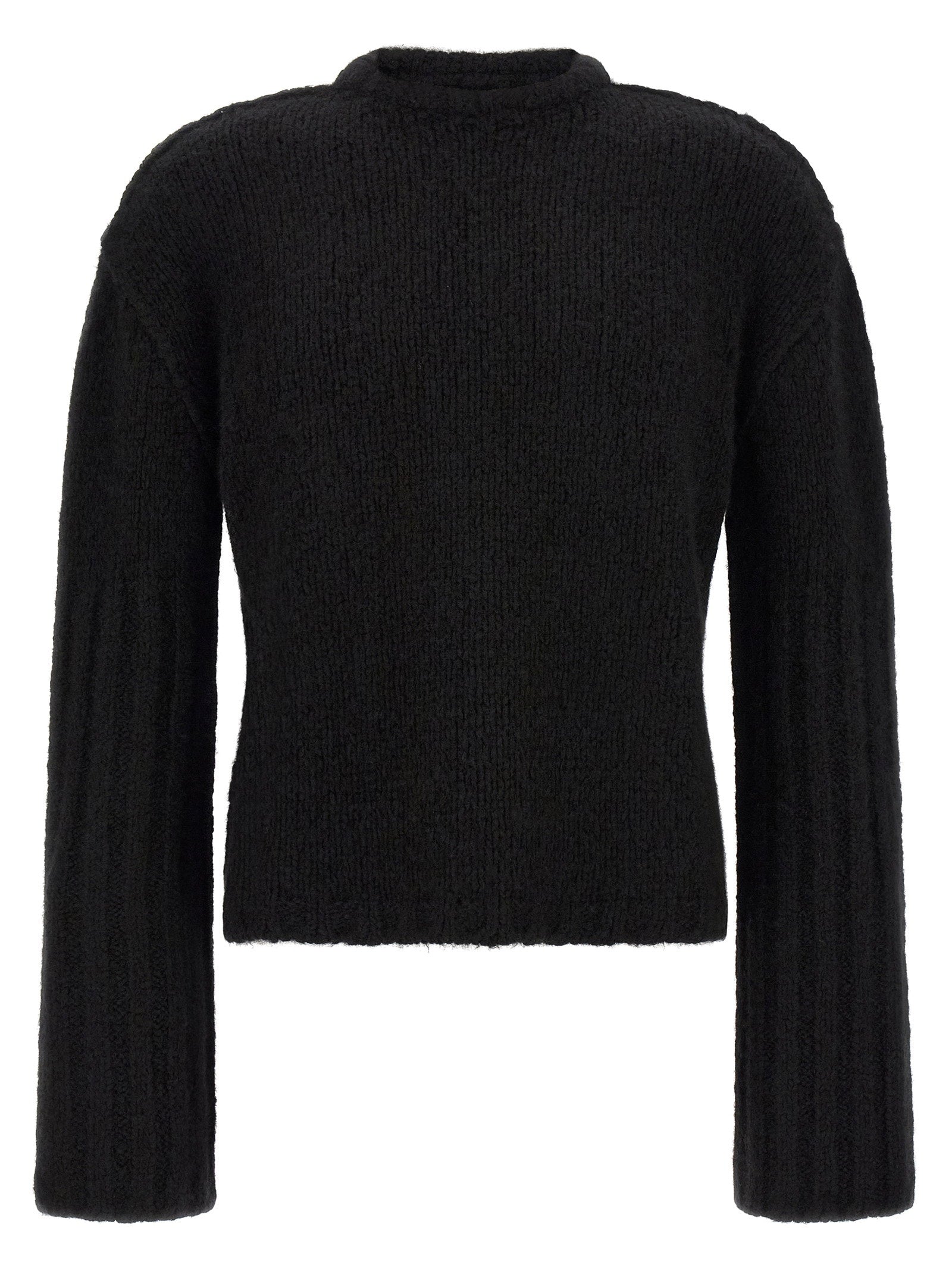 Cashmere-Silk Blend with Megarib Sleeves Sweater — Black