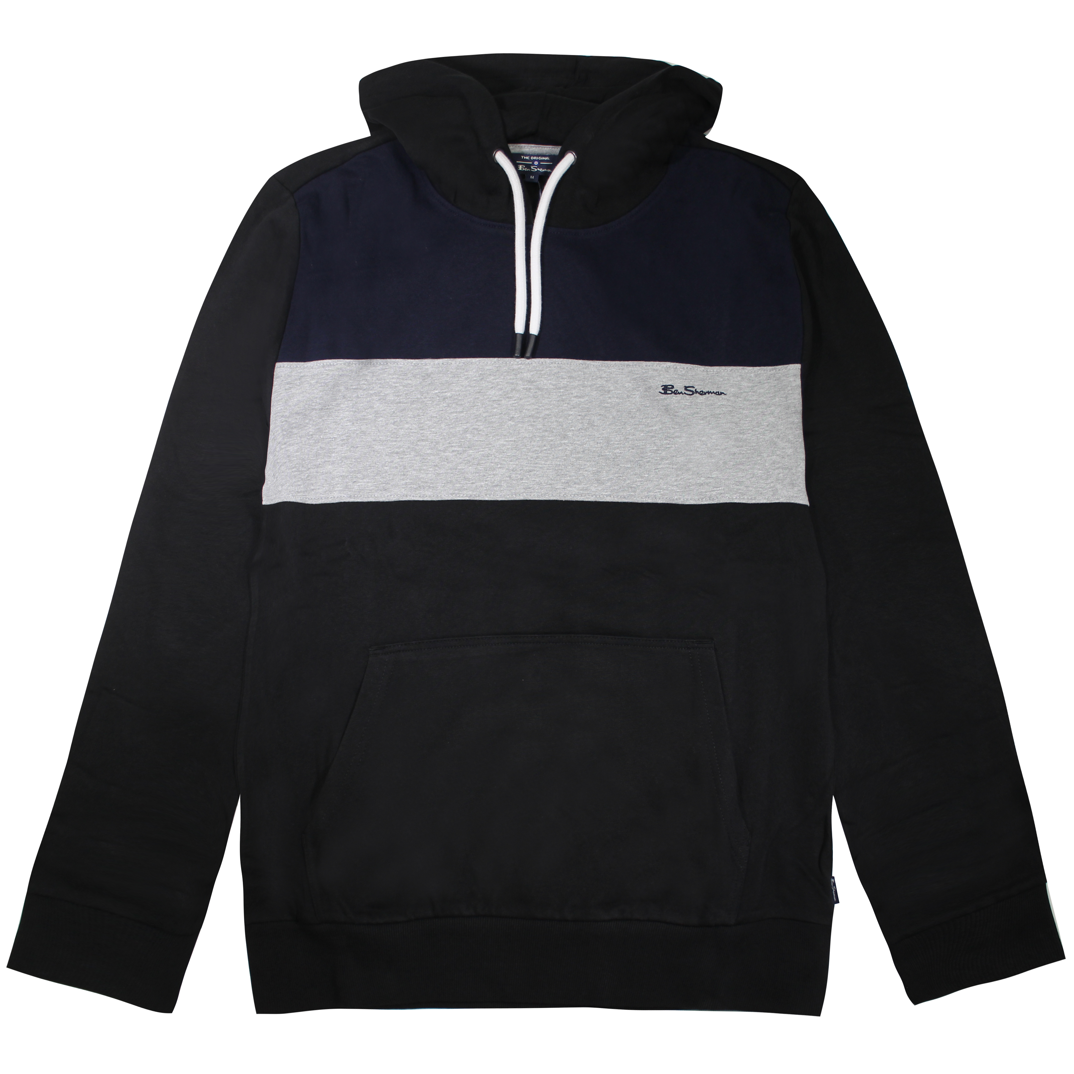 Ben Sherman Panelled Mens Black Hoodie Cotton - Sma