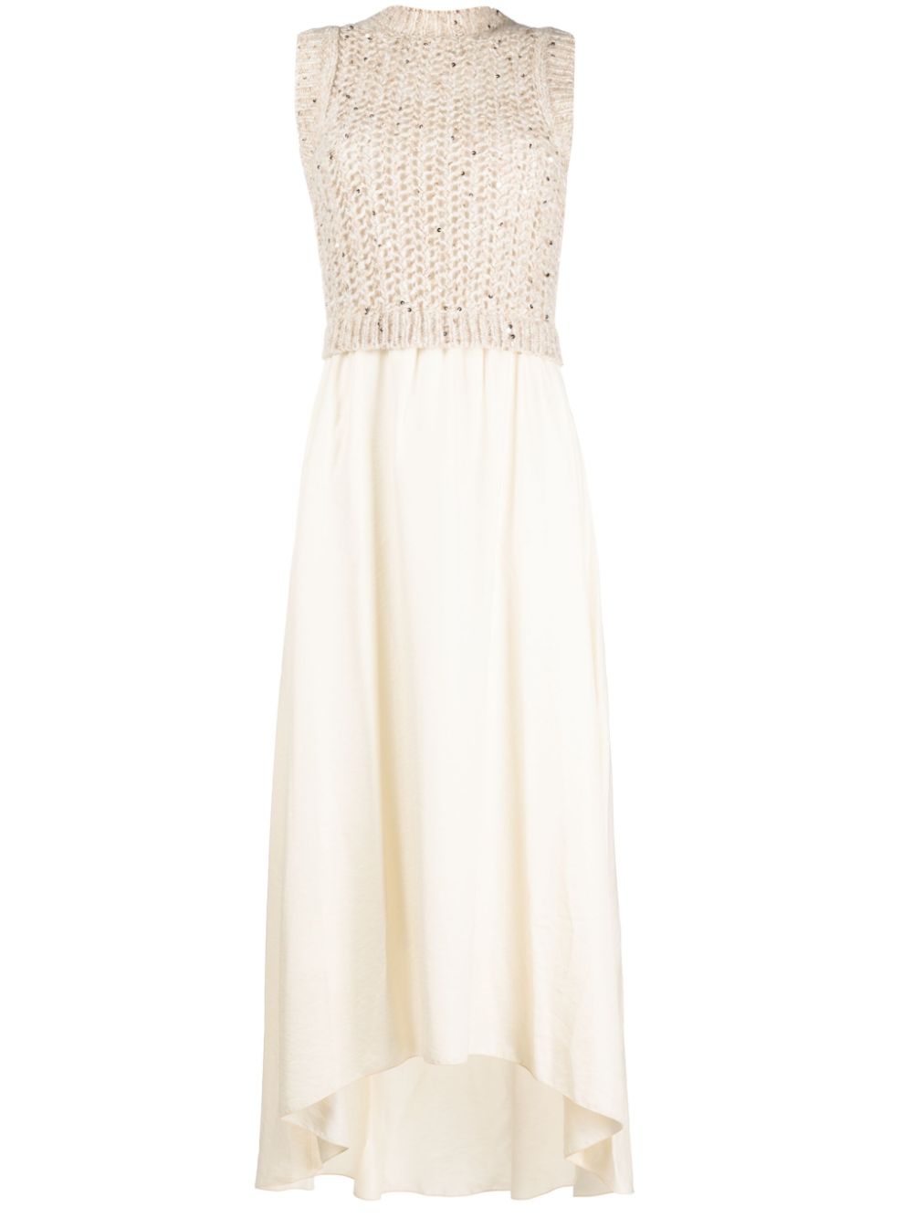 Open-knit layered long dress - Neutrals