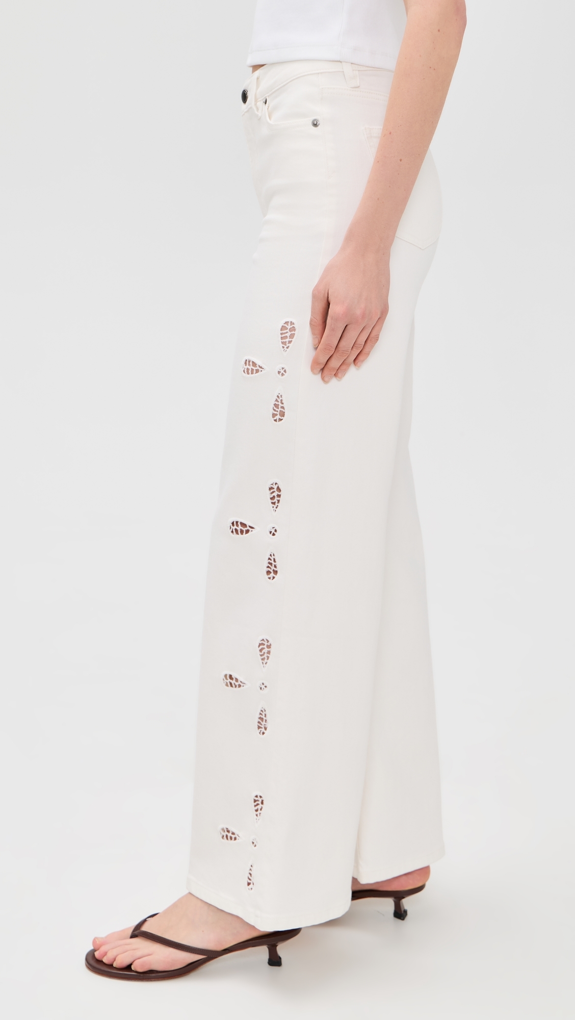Good Waist Palazzo Embroidered Jeans White