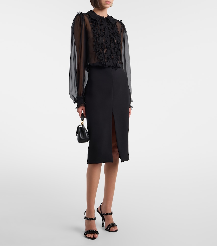 Ruffled sheer silk blouse