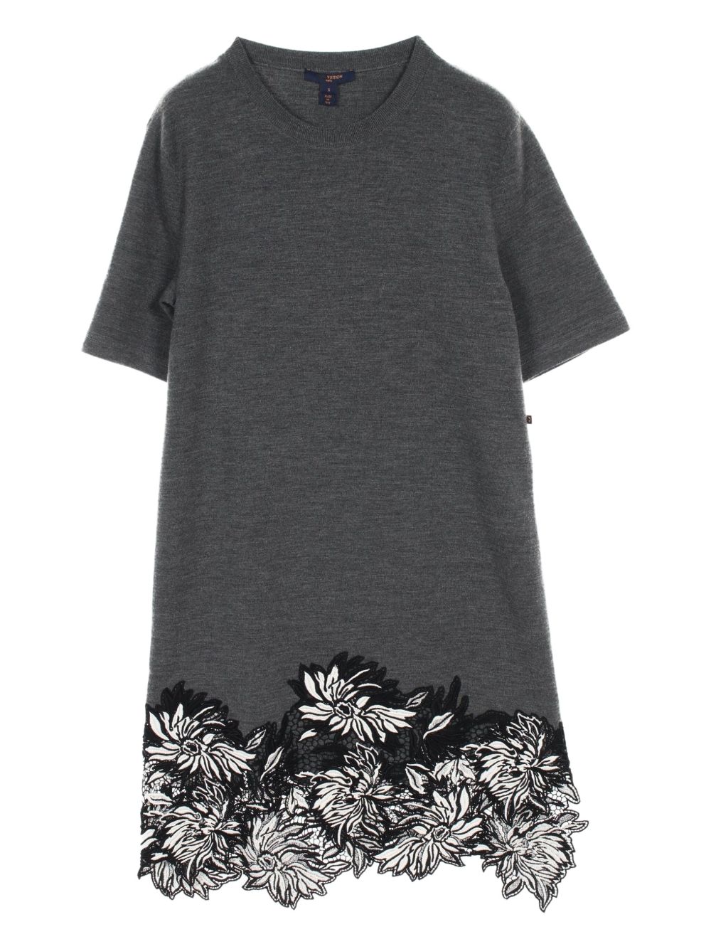 2020s lace-trim wool dress - Grey