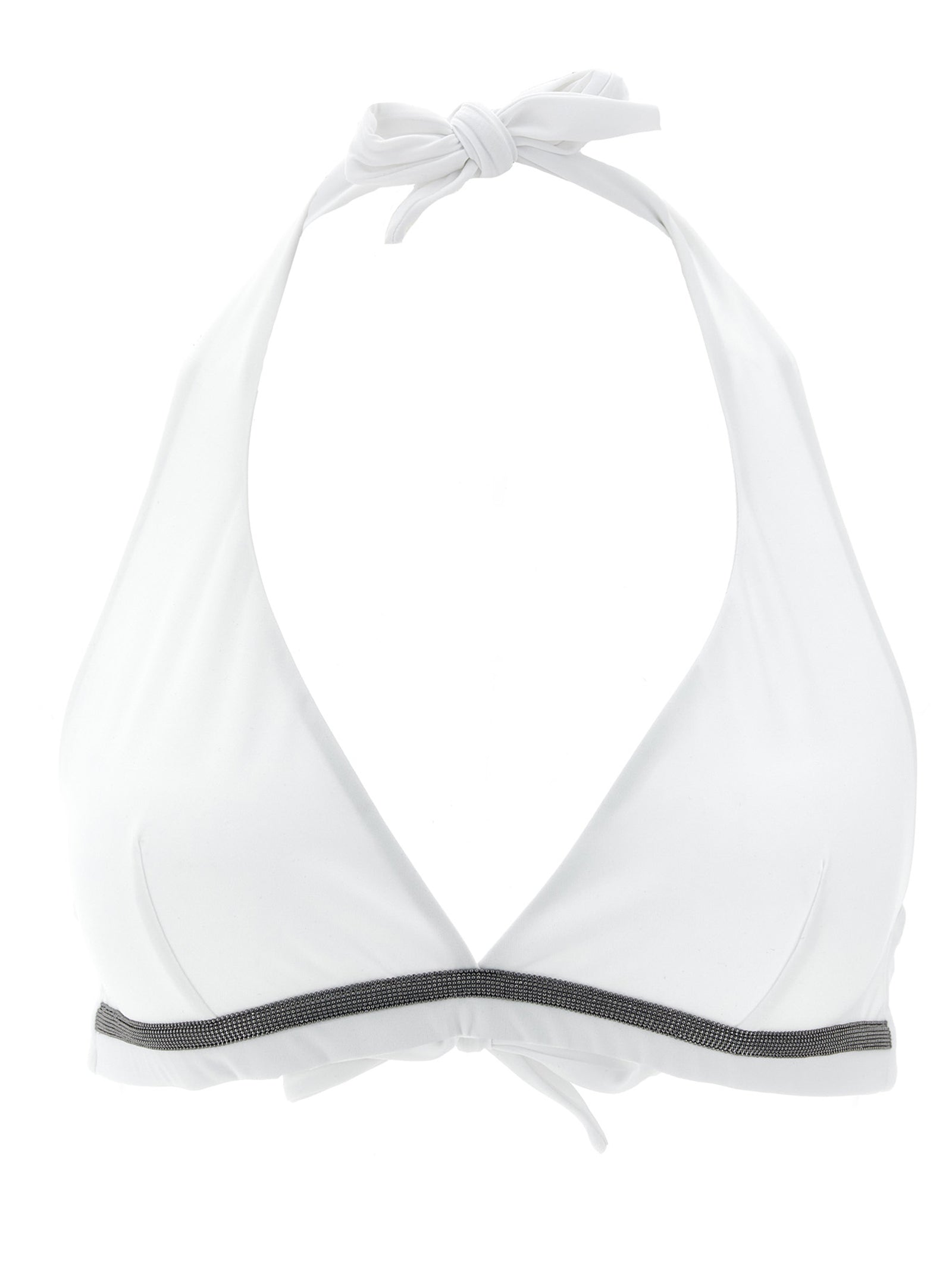 Monile-Trimmed Technical Jersey Bikini Top — White