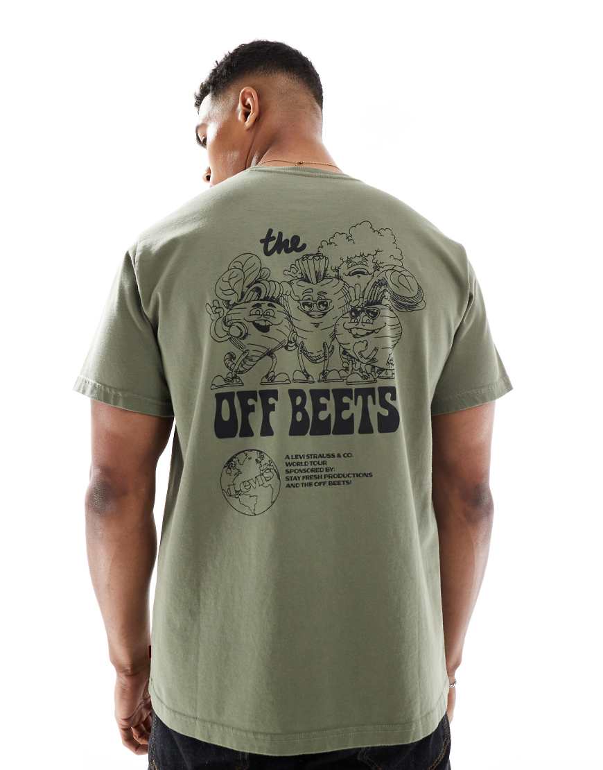 Off beets back print relaxed fit t-shirt in khaki green
