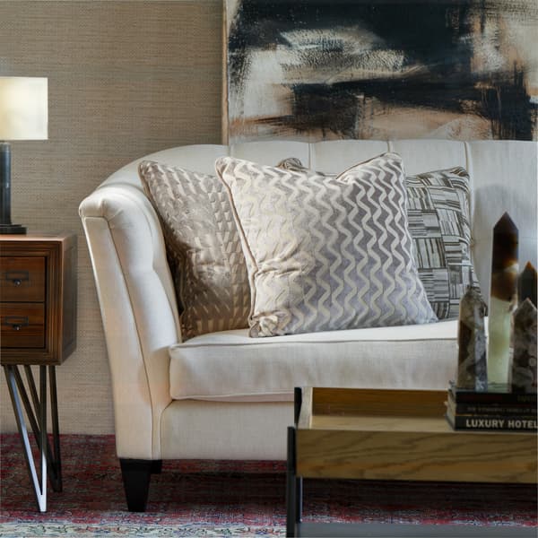 Hudson Taupe, Sustainable Feather, Cushion, 55cm x 55cm - Andrew Martin Velvet Geometric
