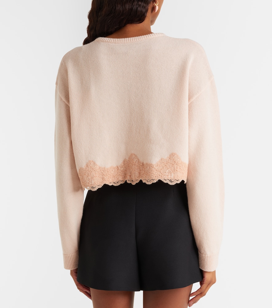 Lace-trimmed cropped virgin wool cardigan