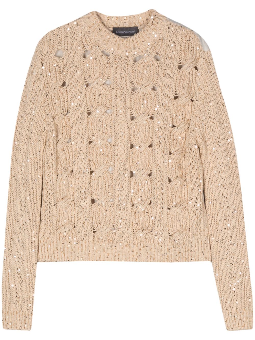 Sequin-embellished cable-knit jumper - Neutrals
