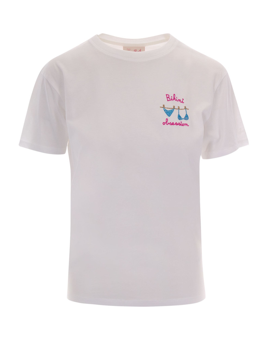 White Embroidered Crew Neck T-Shirt