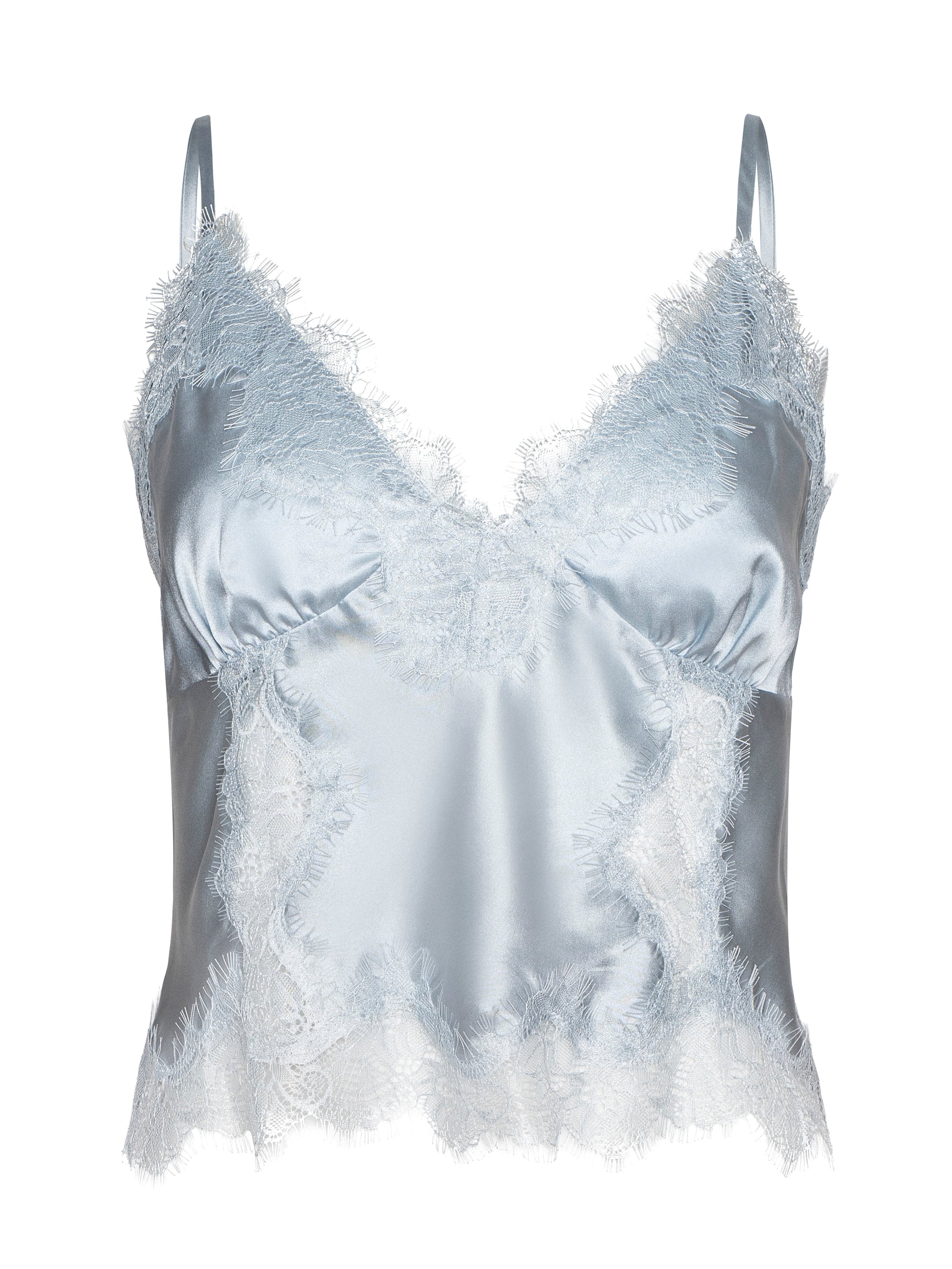 Kimber Silk Lace Camisole In Pale Mist Blue