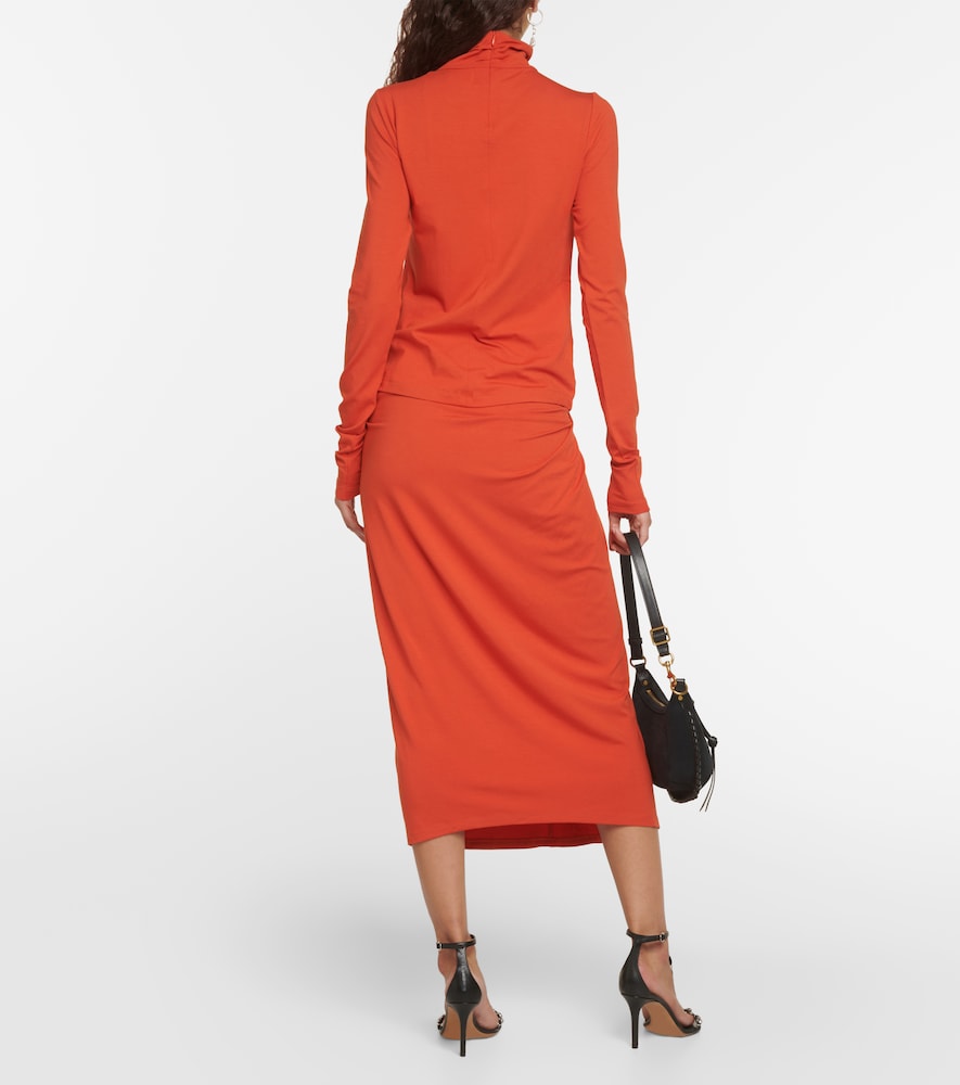 Gathered jersey turtleneck top