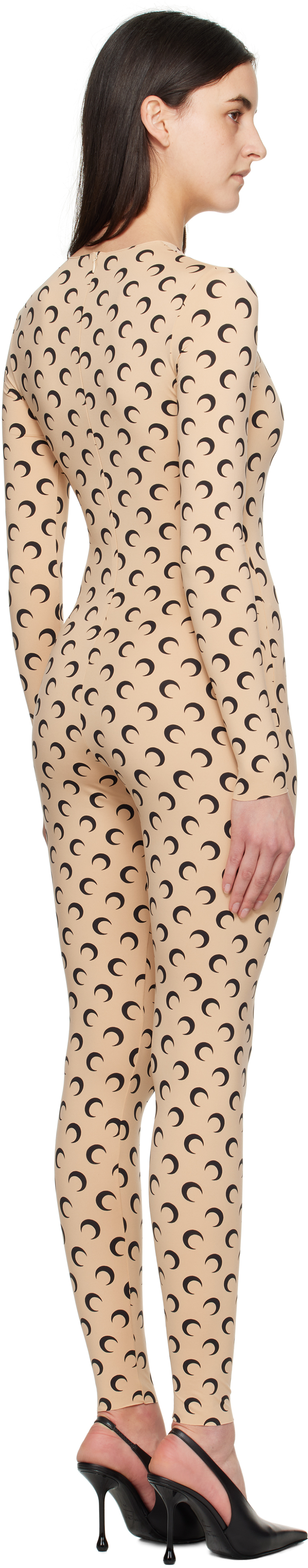 Marine Serre Beige Recycled Jersey Moon Catsuit
