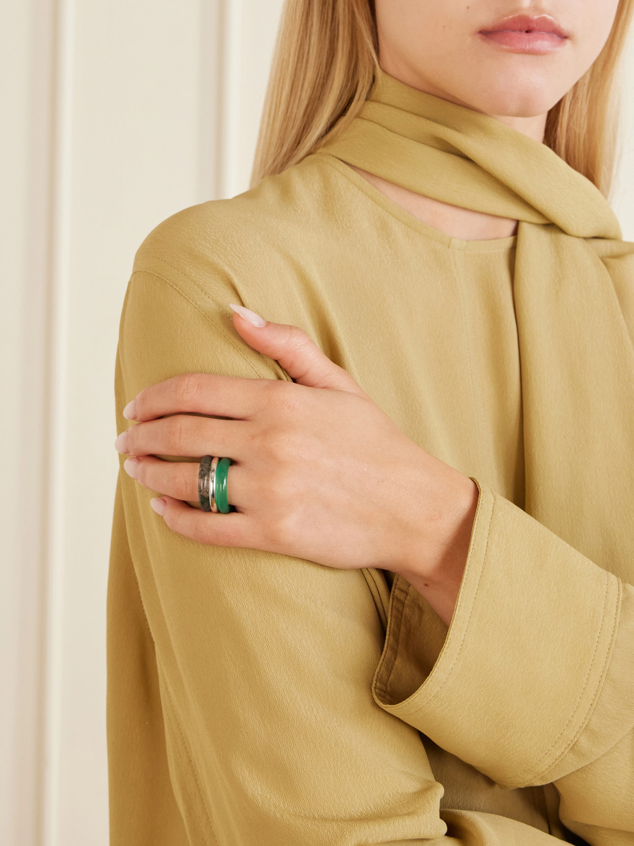 Stone Trilogy Set Of Three Sterling Silver, Agate And Aventurine Rings - 50