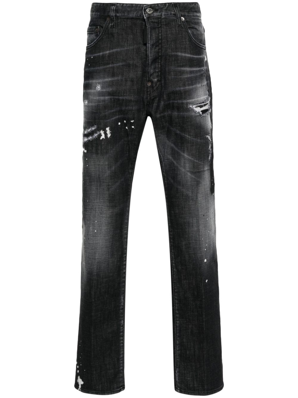 Distressed straight-leg jeans - Black