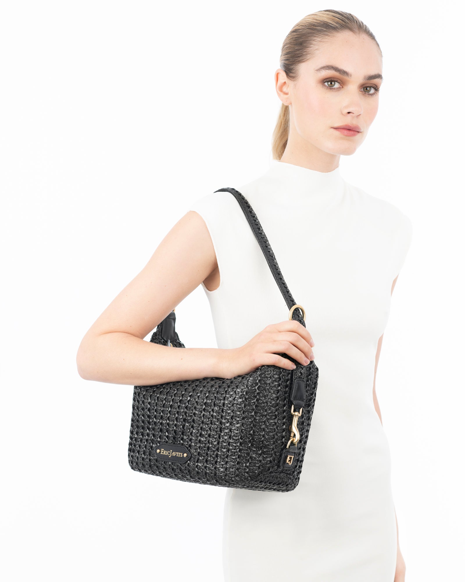 Woven Raffia Hobo Bag with Leather Trim - Natural Color