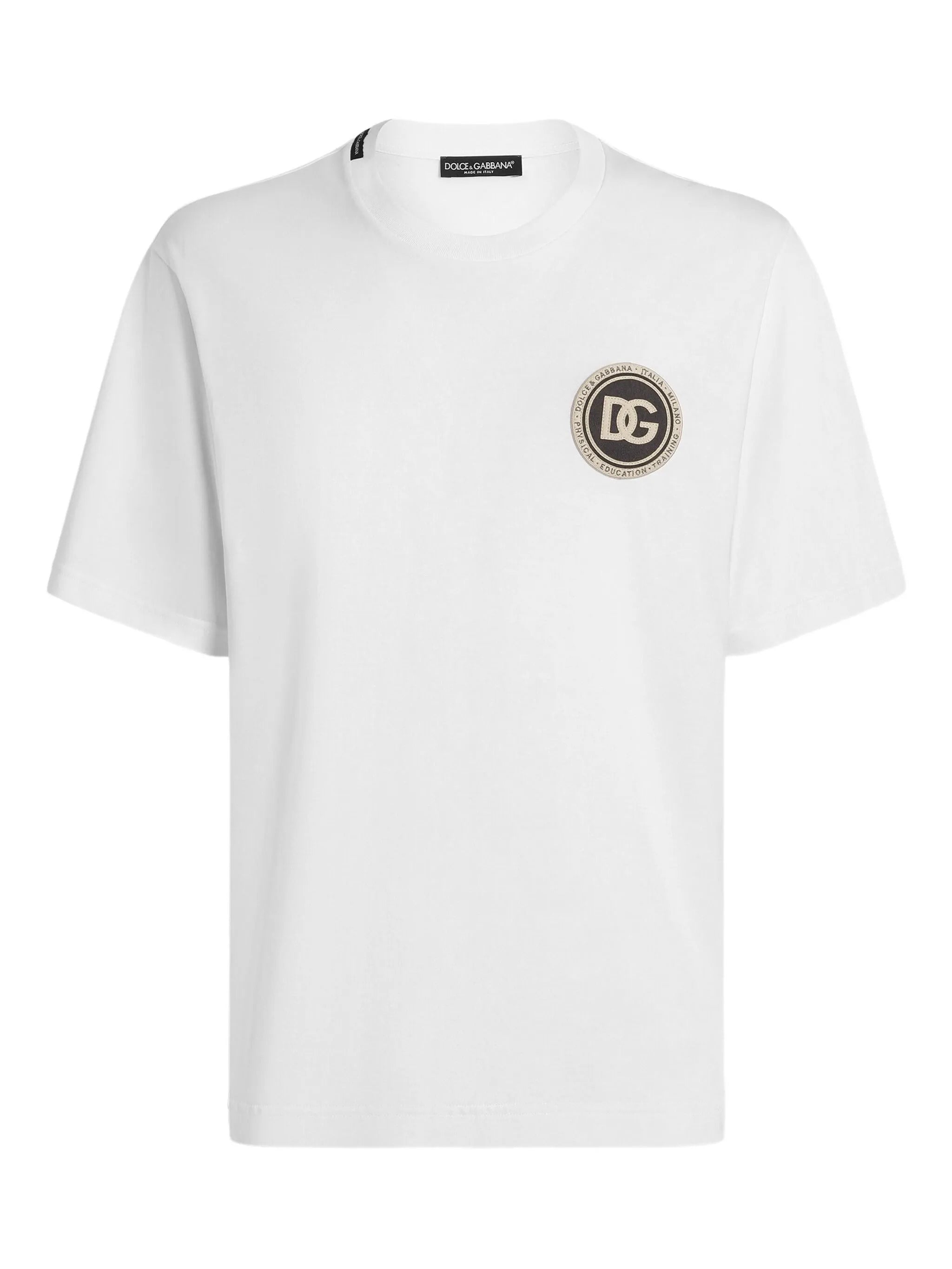 Crew-Neck Cotton T-Shirt with Chest Patch, Size 48