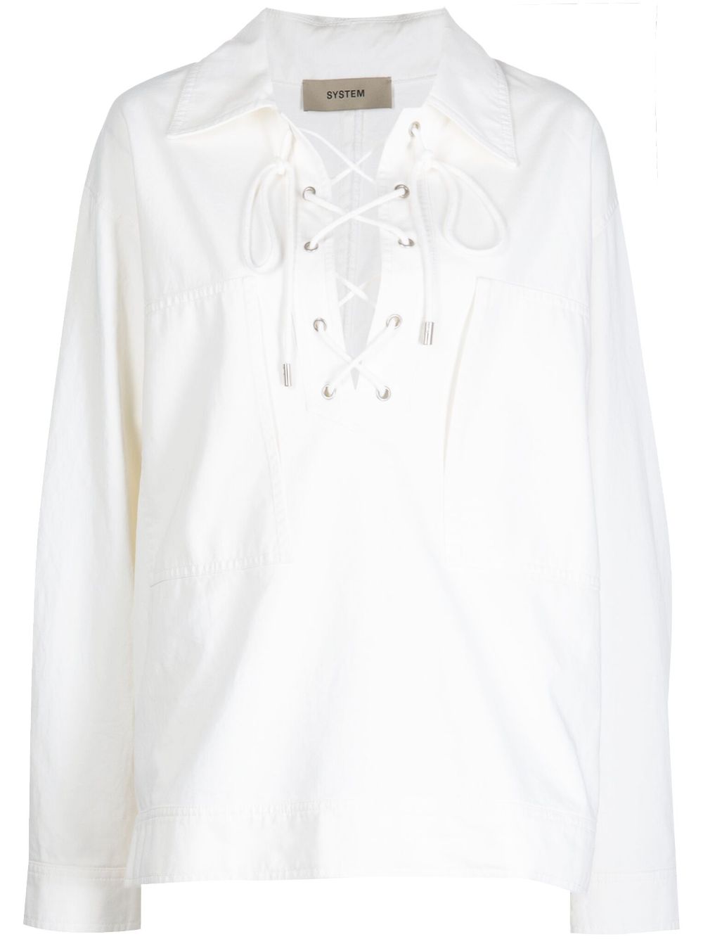 Lace-up detail blouse - White