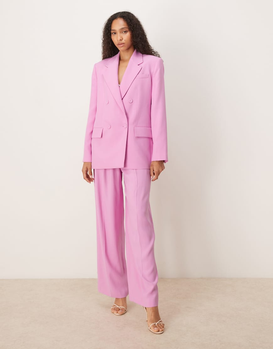 Pleat front tailored trouser co-ord in light pink