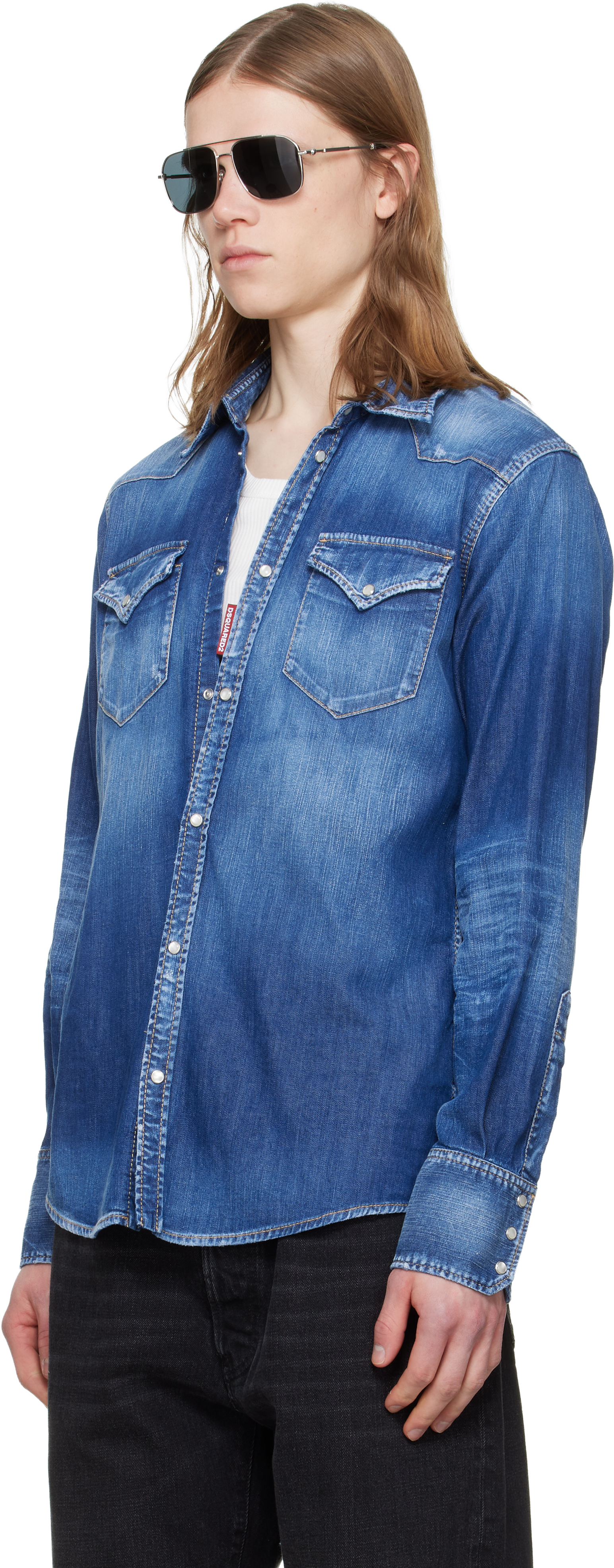 Blue Perfecto Wash Classic Western Denim Shirt