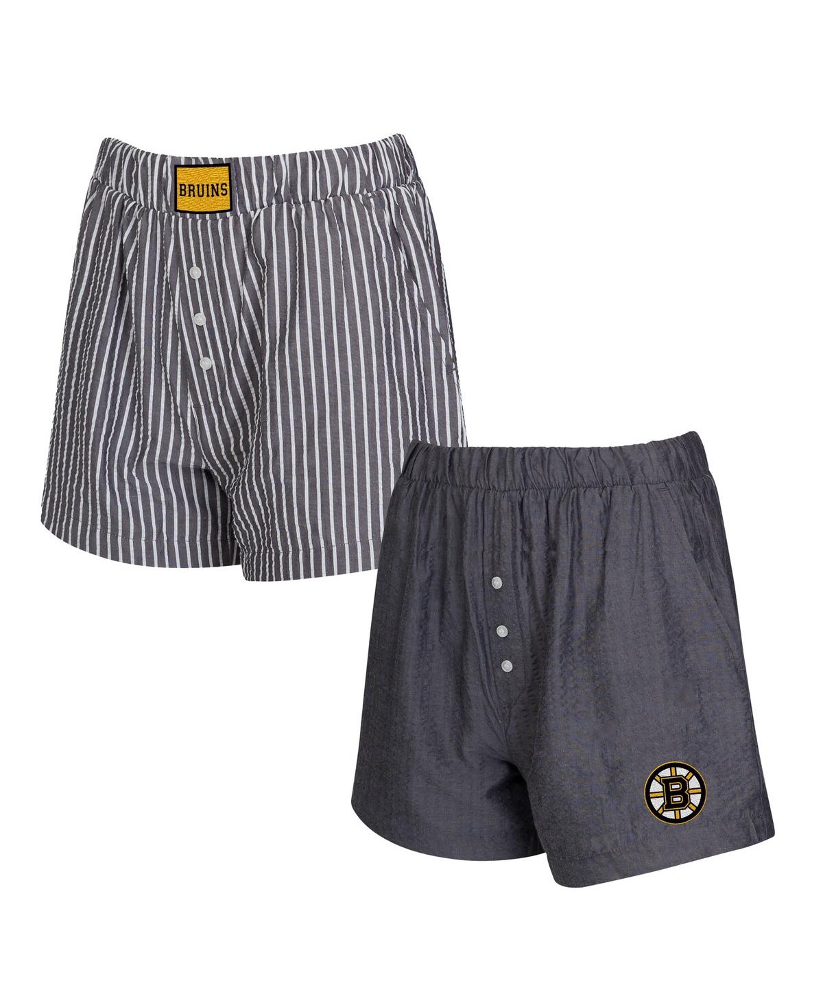 Women's 2-Pack Charcoal Boston Bruins Boxer Shorts Set - Charcoal