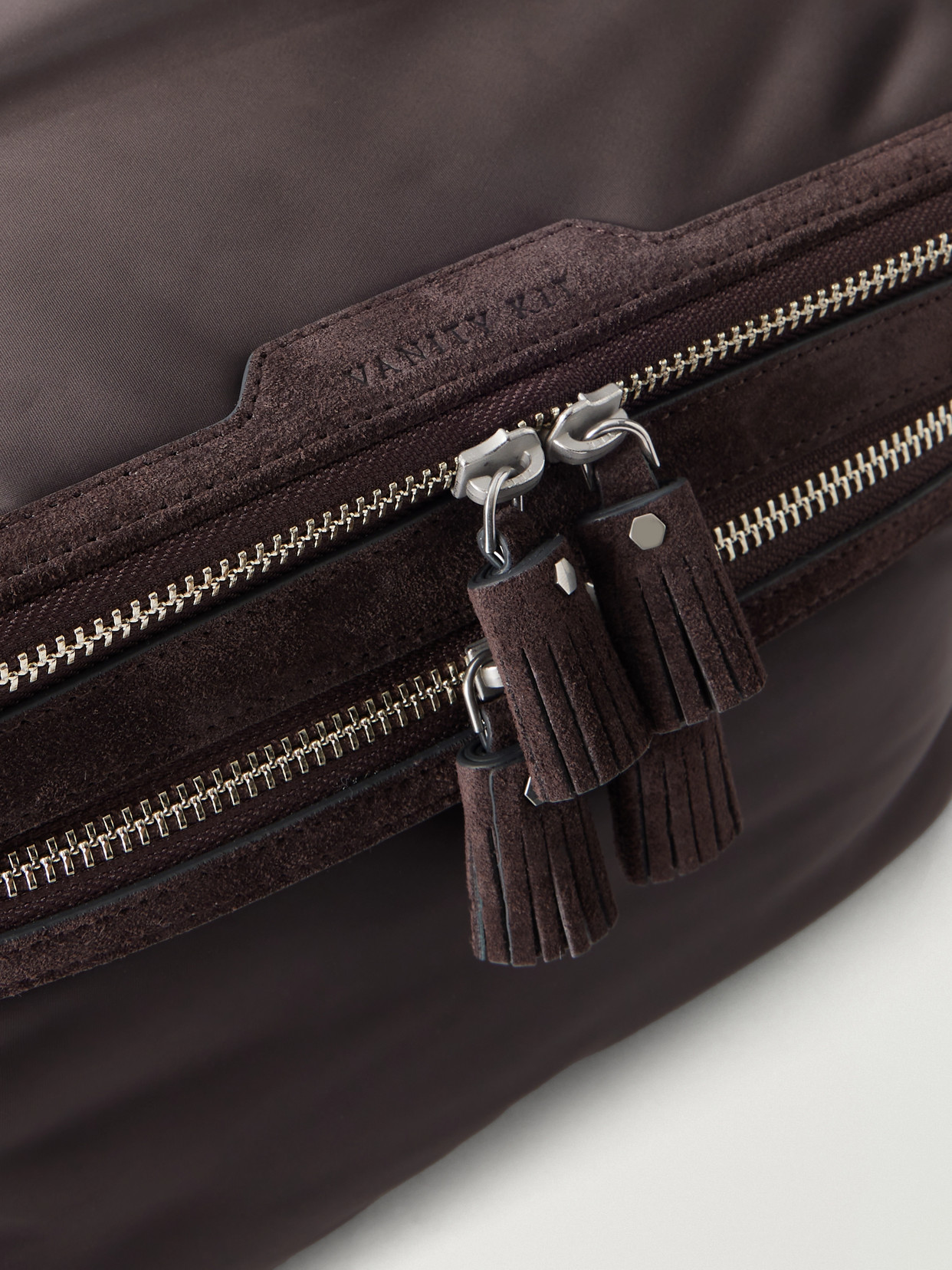 Suede-trimmed Shell Vanity Case - Brown