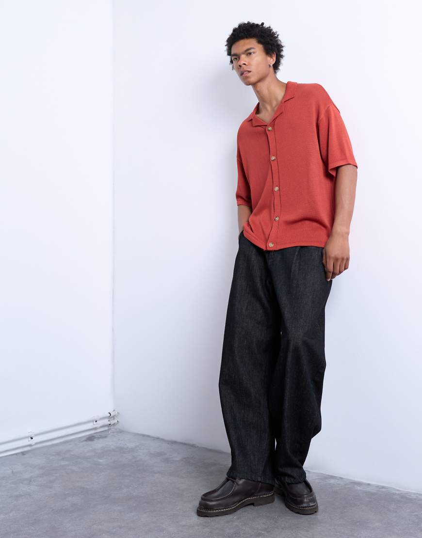 Relaxed button through shirt in red