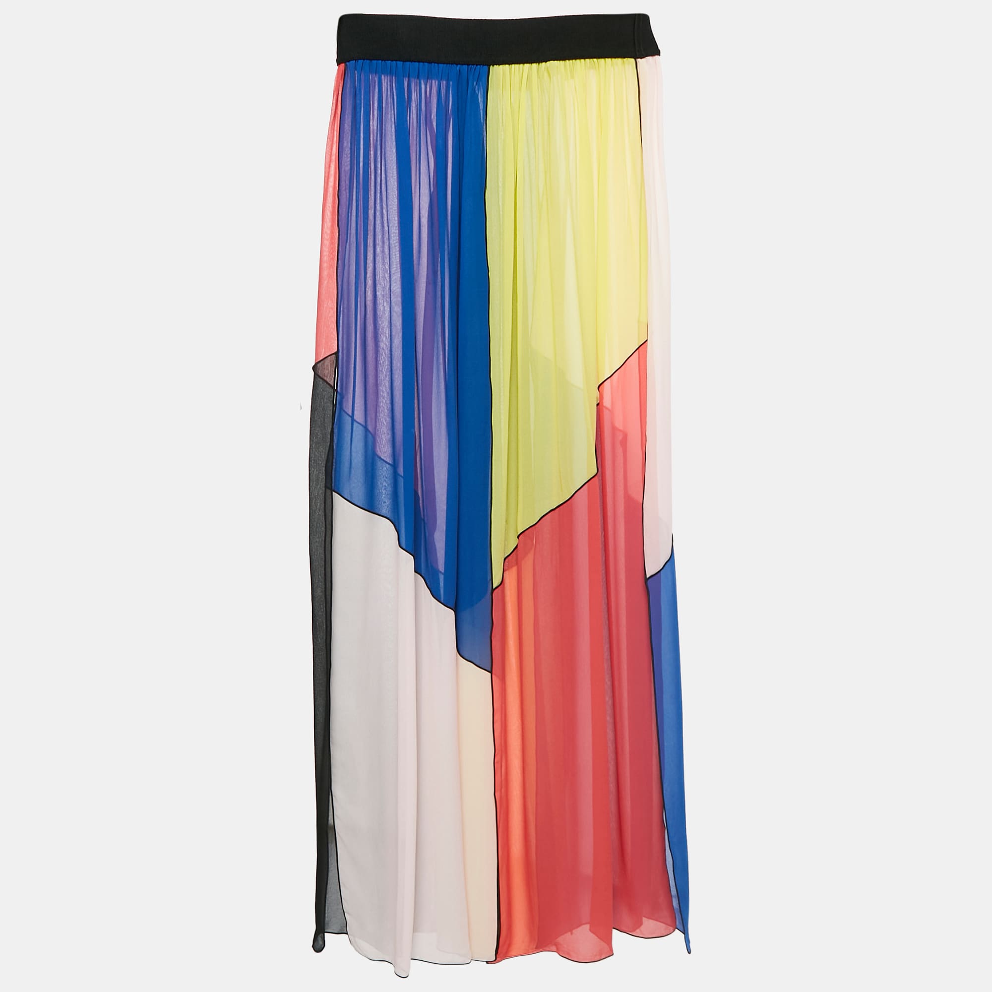 Multicolor Panel Detail Chiffon Asymmetric Cover-Up Skirt