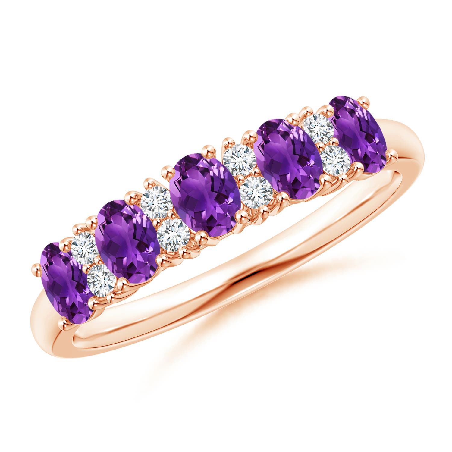 Angara 0.7 Carat Five Stone Amethyst and Diamond Wedding Ring in 14K Rose Gold