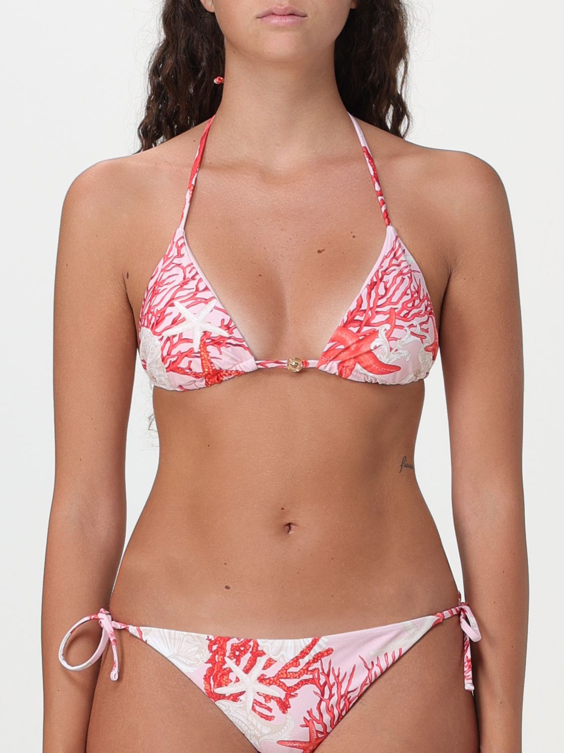 Sea motif print bikini top - Red