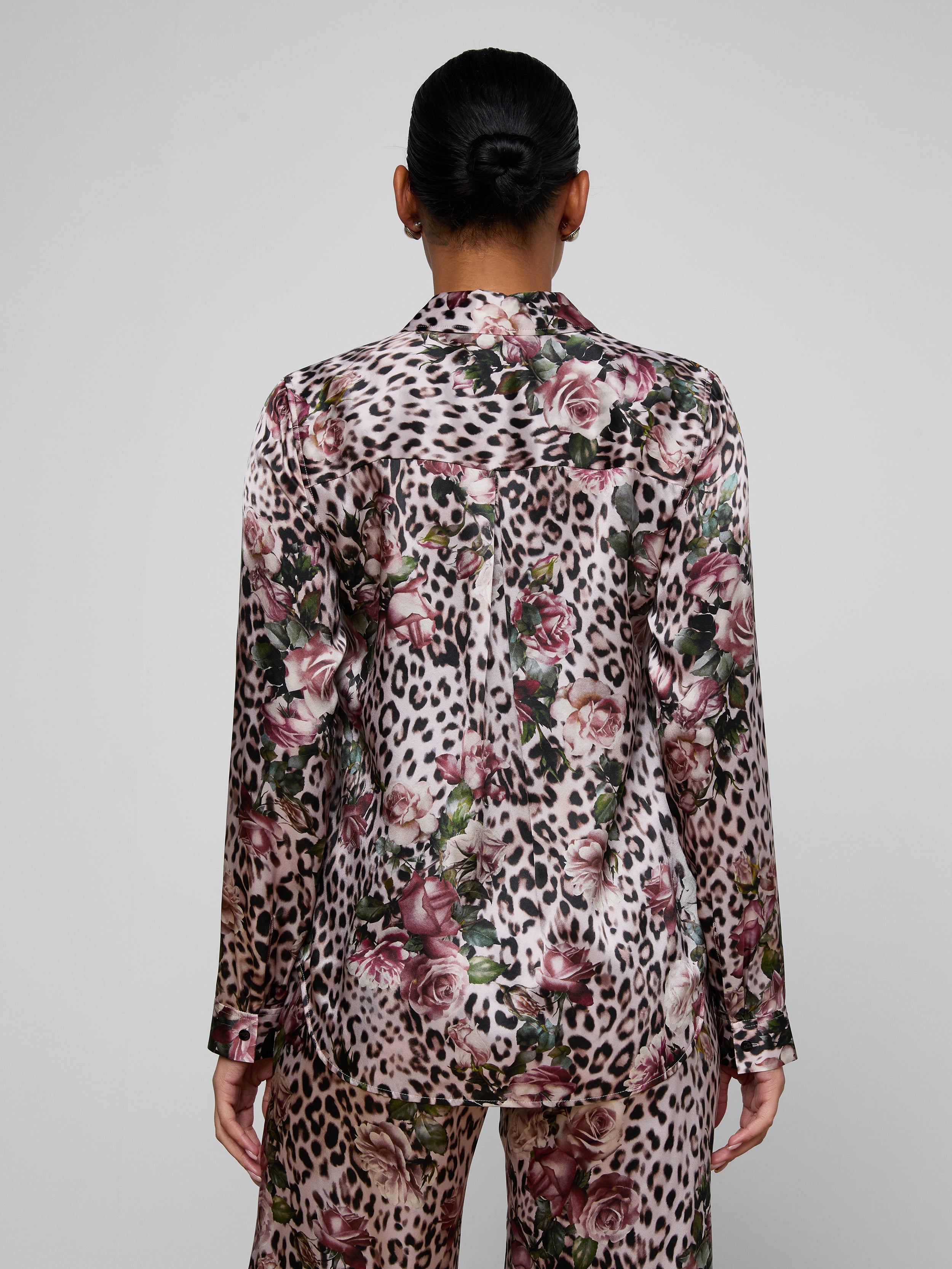 Tyler Silk Blouse Top In Multi Small Rose Cheetah