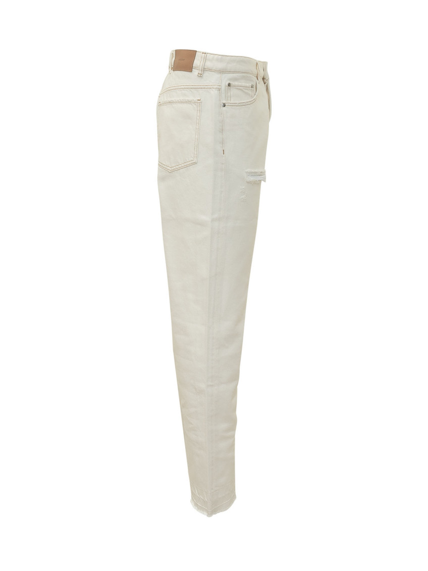 White Straight Distressed Jeans