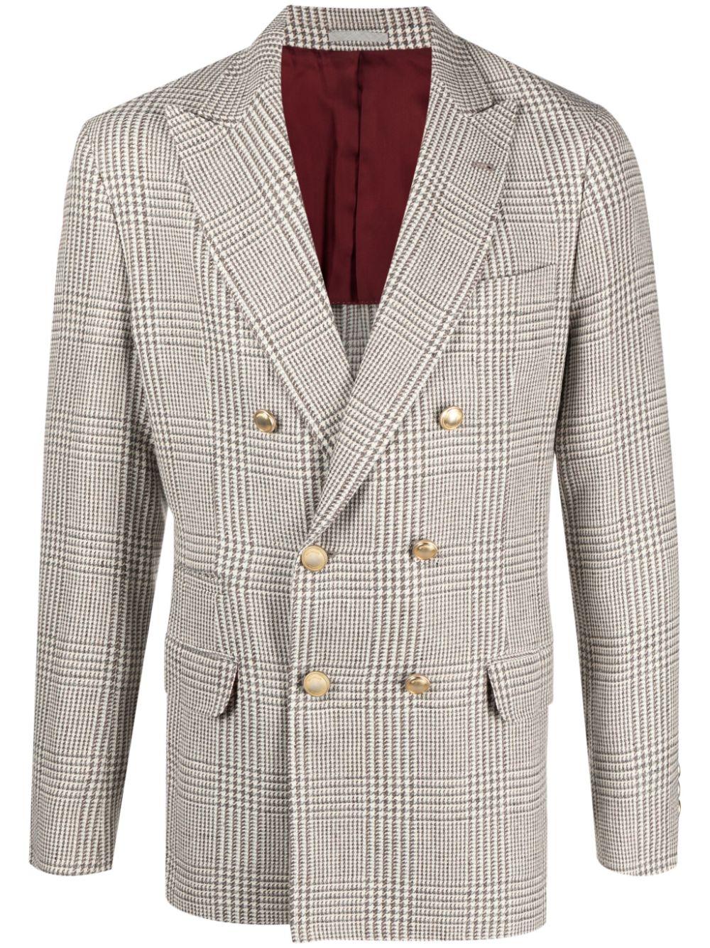 Check-pattern double-breasted blazer - White
