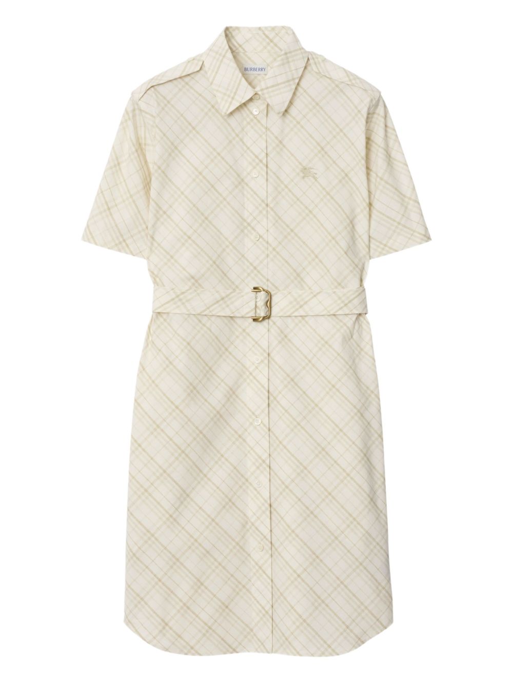 Check-print cotton shirt dress - White