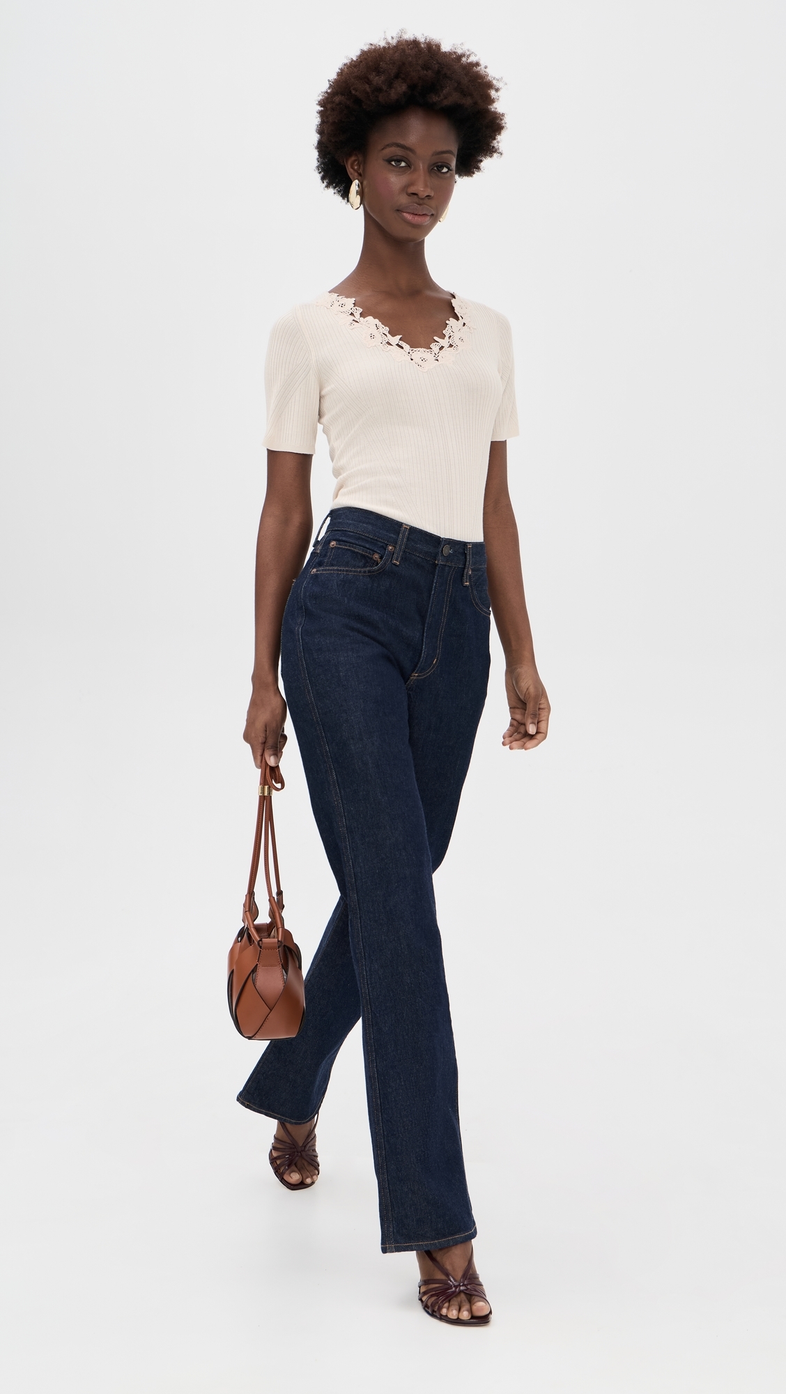 Celeste Short Sleeve Knit Top with Lace Pearled Ivory