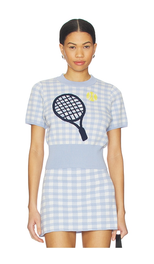 525 America Volley Graphic & Beaded Sweater Top in Baby Blue. - S also in XS, M