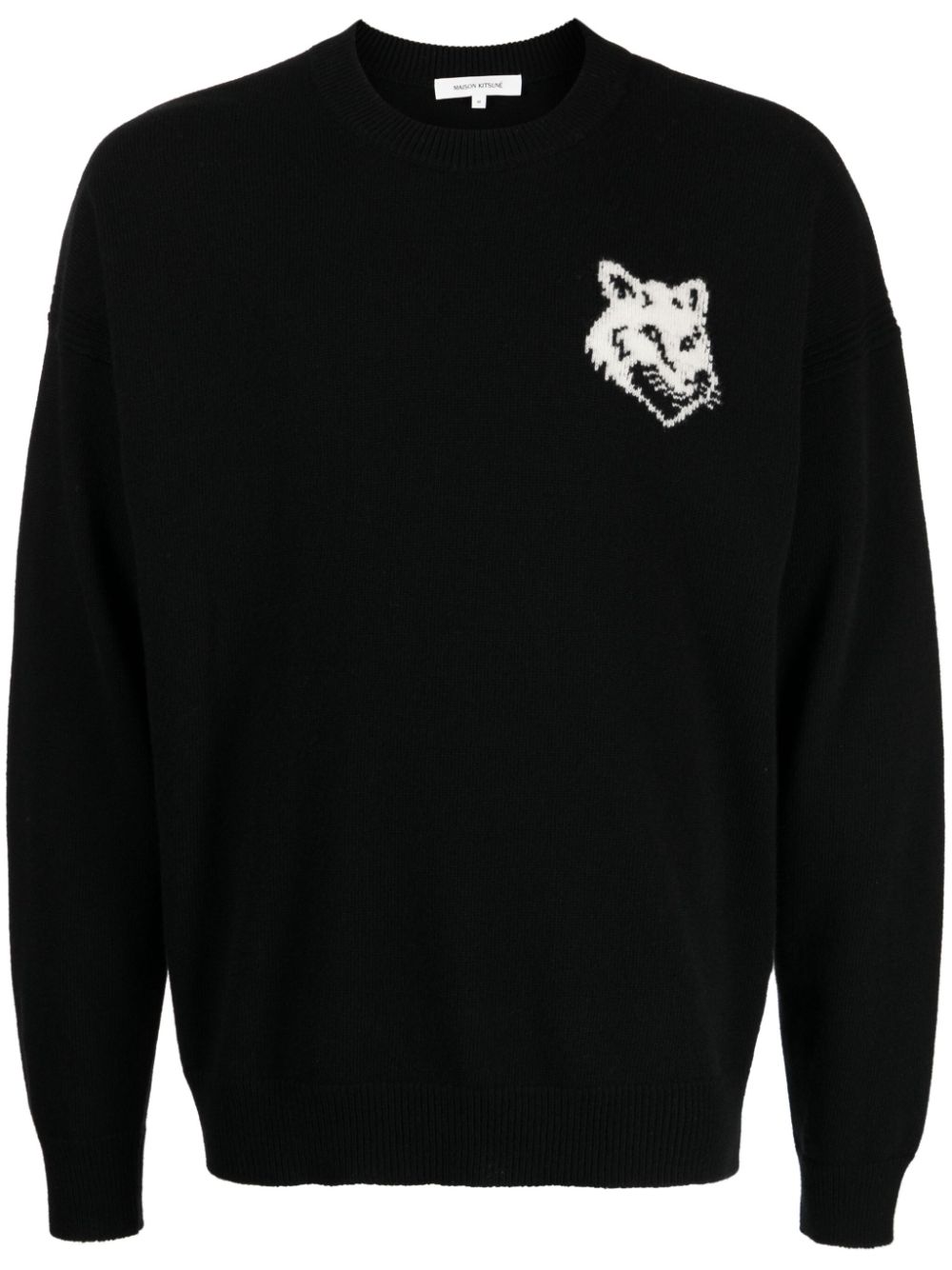 Intarsia-knit fox wool jumper - Black