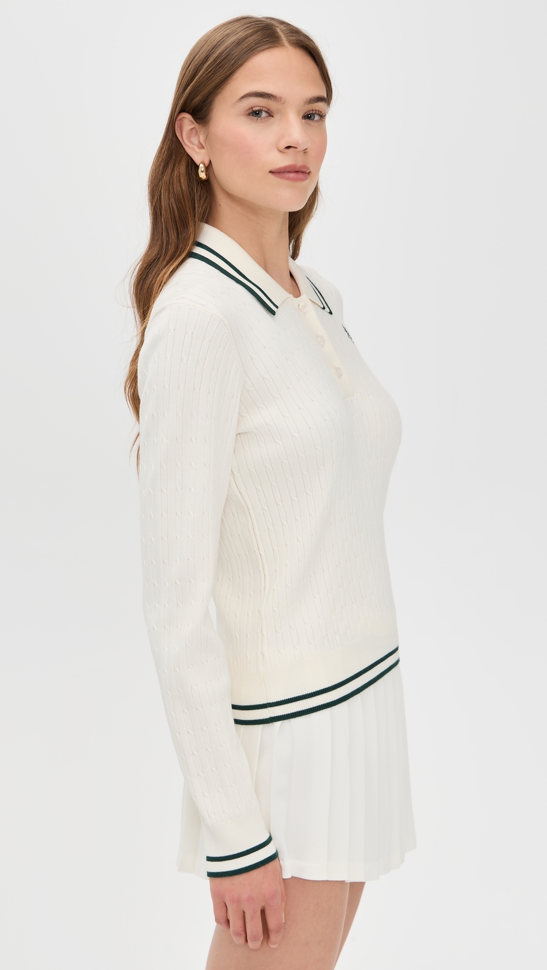 SRC Mini Cable Long Sleeve Polo Ecru/Forest