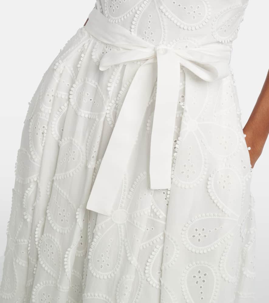 Embroidered belted cotton-blend midi dress