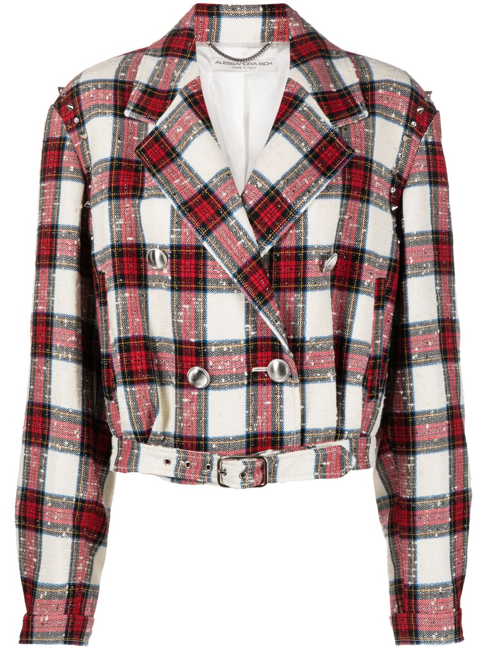 Plaid-print cropped jacket - White