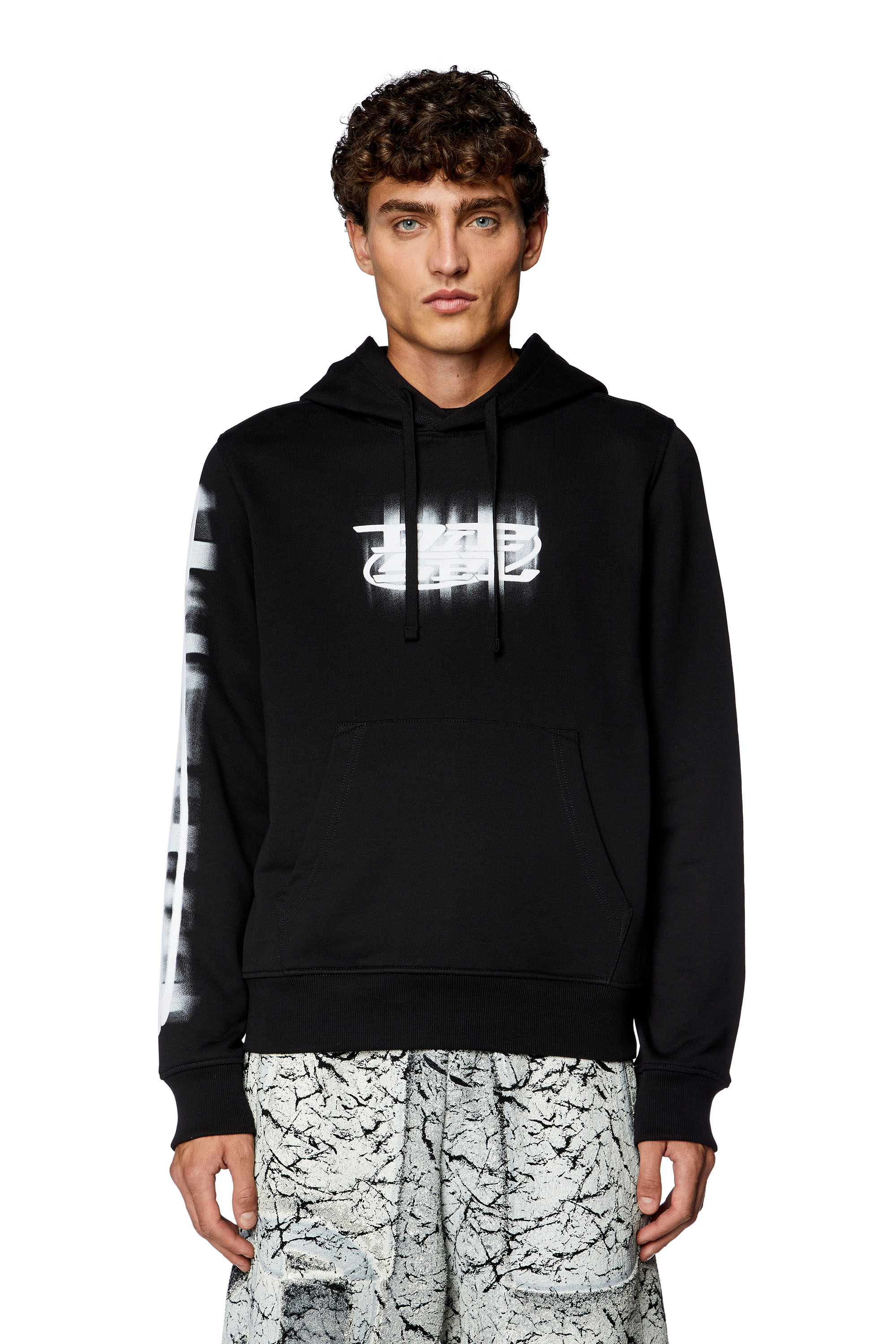 Hoodie with blurry prints - Sweaters - Man - Black