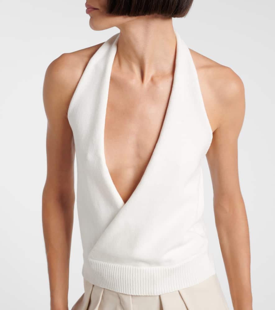 Halterneck cotton-blend top
