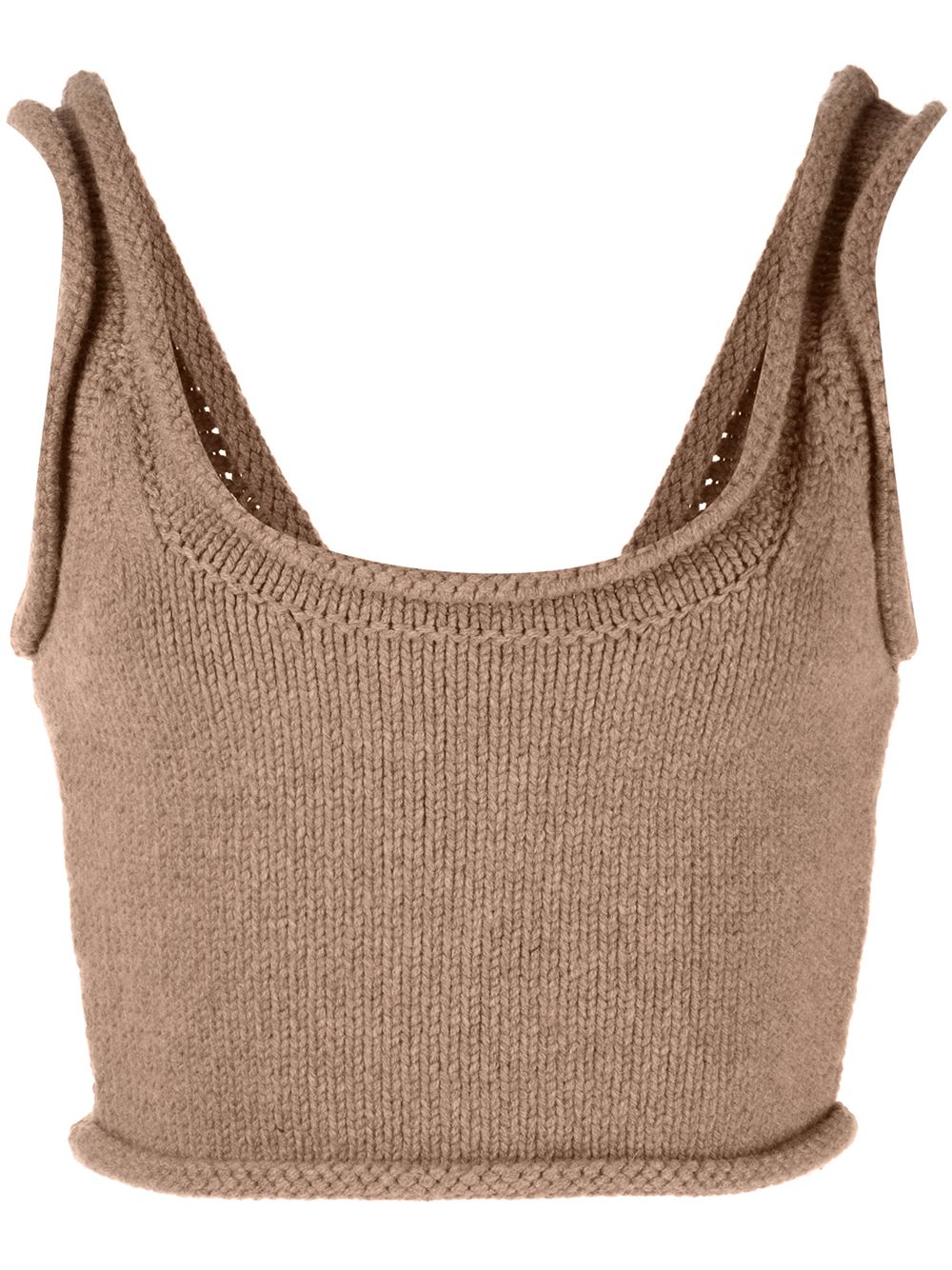 COMPACT KNIT TANK BRA WITH JERSEY ROLL TRIMS - Brown