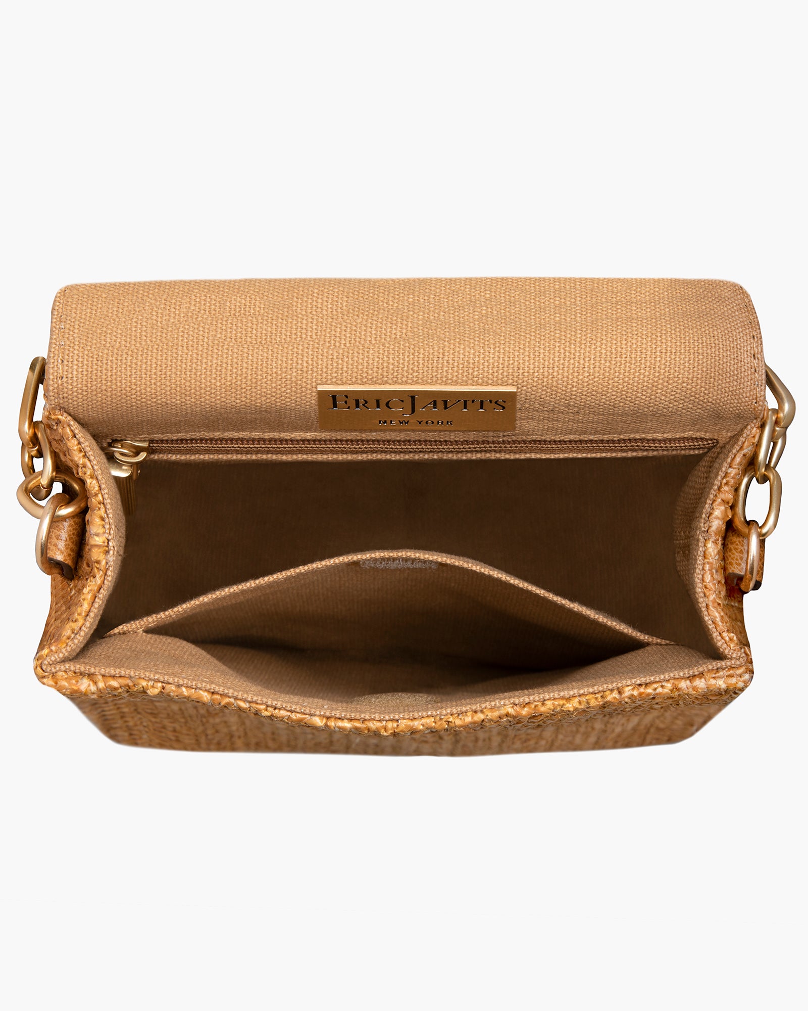 Portofino Raffia Straw Flap Pouch with Leather Trim for Women