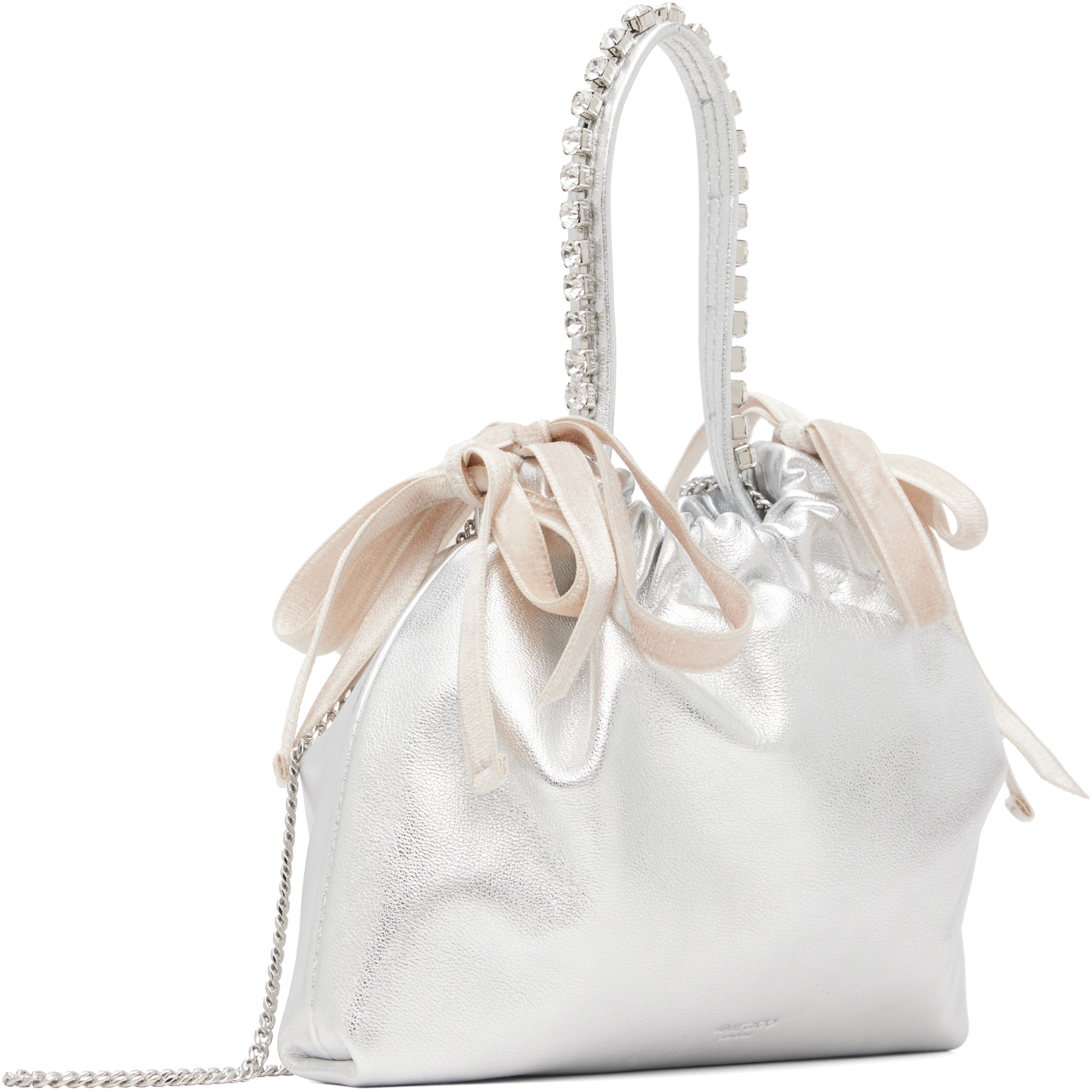 Silver Drawstring Mini Top Handle Bag